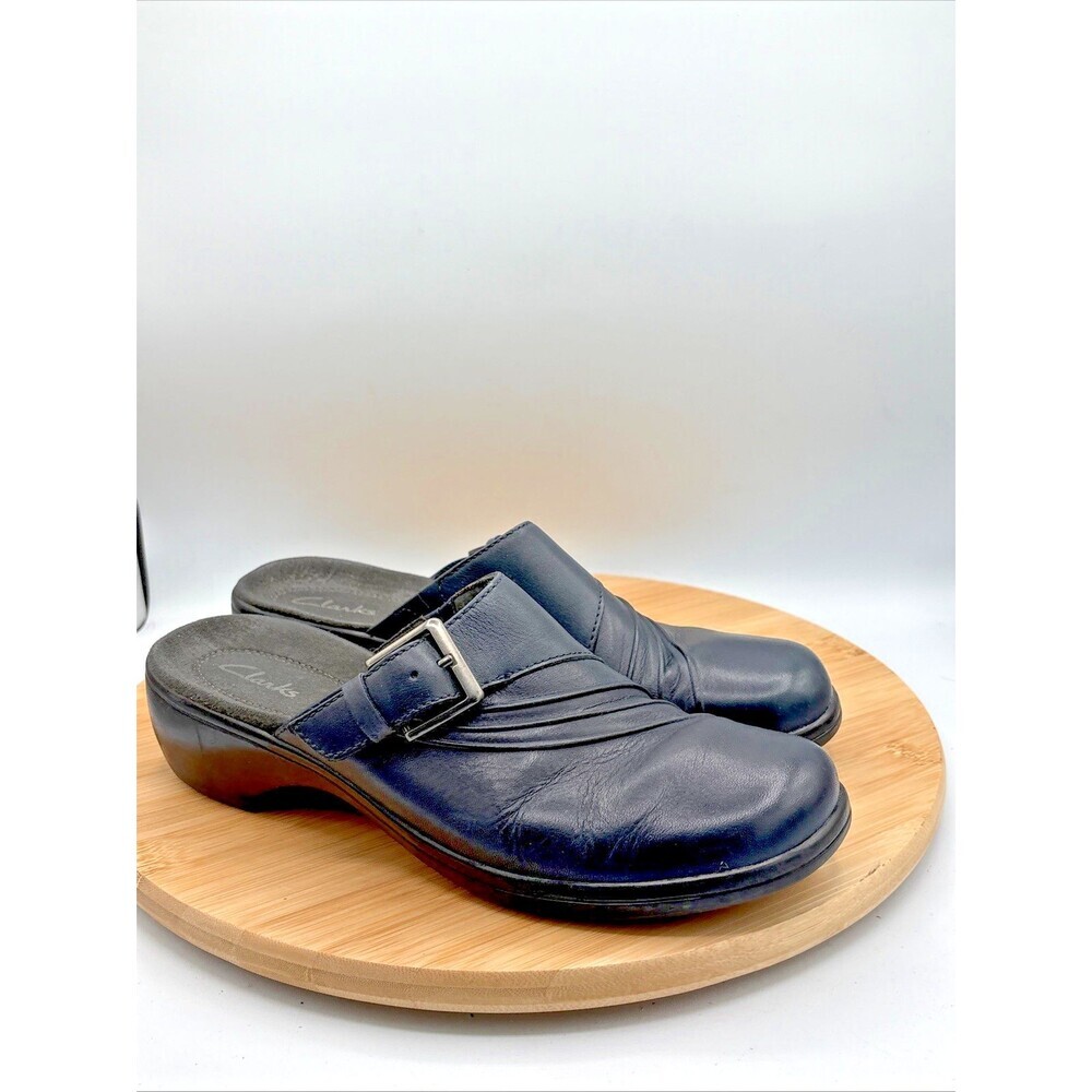 Clarks Prarie Aster Clogs Navy Comfort Slip On Shoes Women’s Size 8 Buckle